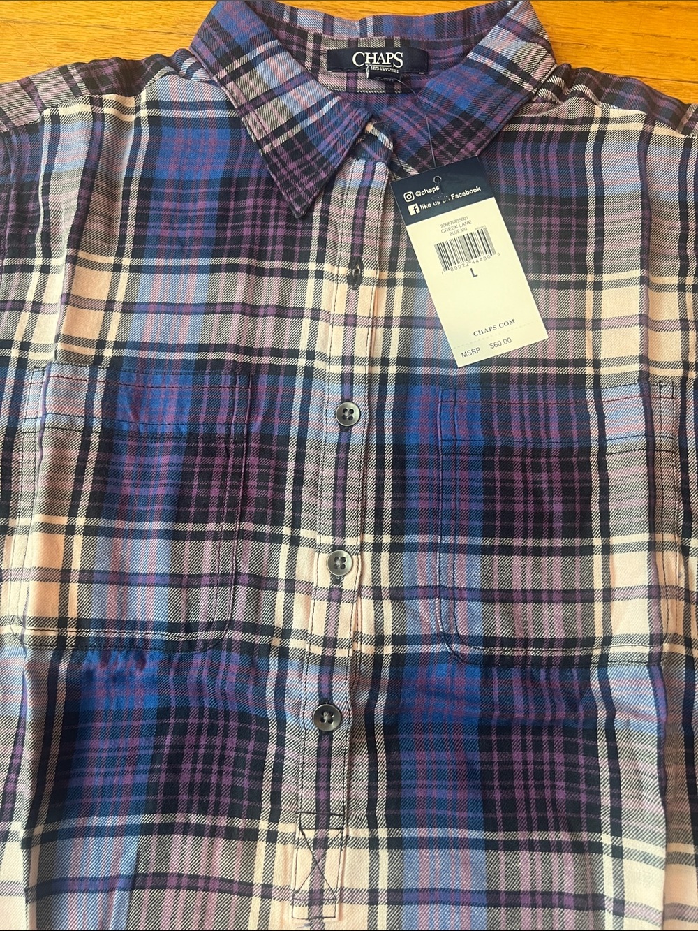 Chaps Women’s Purple Plaid Partial Button-Up Shirt